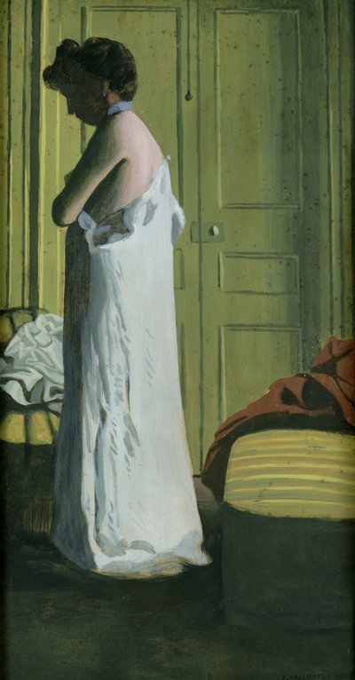 Akt in einem Innenraum, Frau zieht ihr Hemd aus von Felix Edouard Vallotton